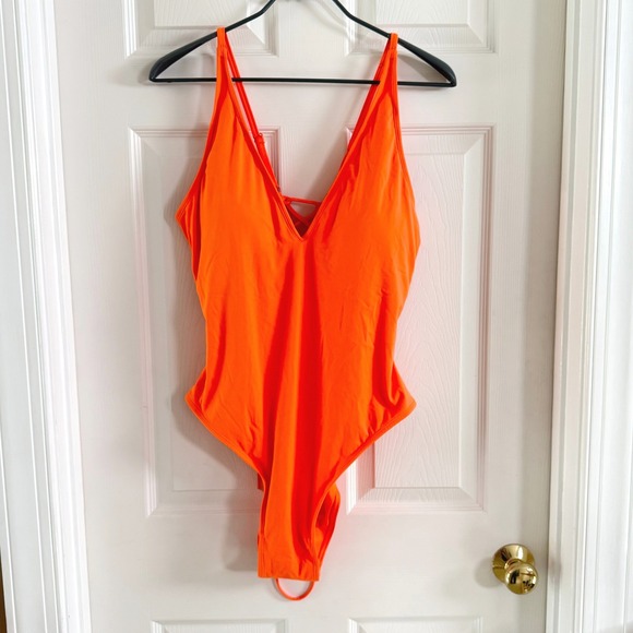 Ta3 Other - TA3 Hi Cut Plungey One Piece Swimsuit‎ Orange Lace Up Back 3X Regular Long